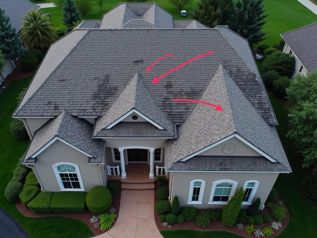 Storm-damaged roof before WB Roofing replacement